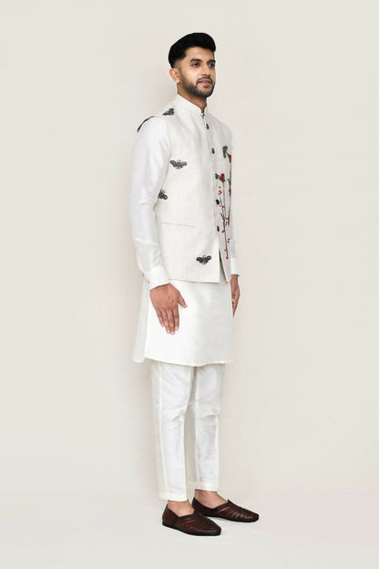 Joban Fashion White Colored Art Silk Fabric Kurta, Jacket With Straight Fit Pant