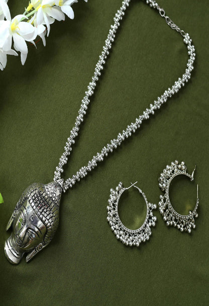 Mominos Fashion Johar Kamal Silver-Plated Brass Finish Budha Long Neckalce For Women