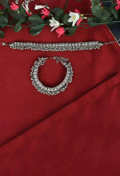 Mominos Fashion Kamal Johar Oxidised Heavy Silver Anklets