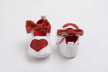 Tiny Bugs Girls Heart Bow Detailing Booties - White & Red