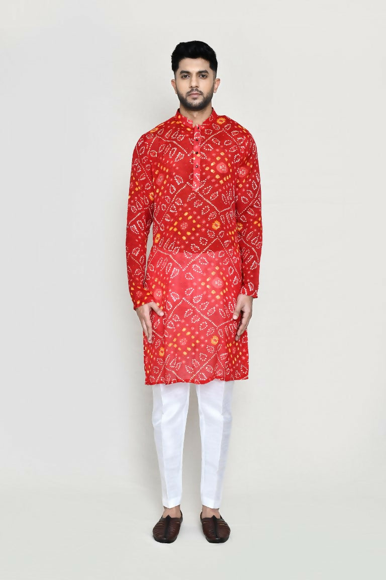 Joban Fashion Red Colored Georgette Fabric Kurta With Straight Fit Pant