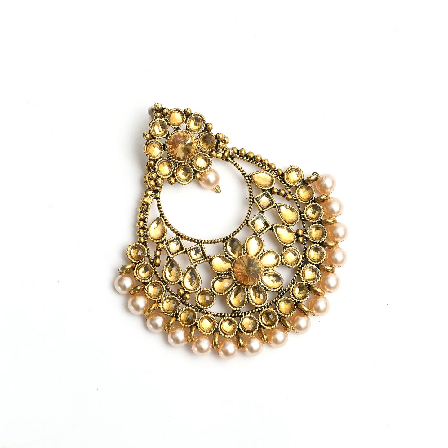 Mominos Fashion Johar Kamal Golden And White Beaded Earrings