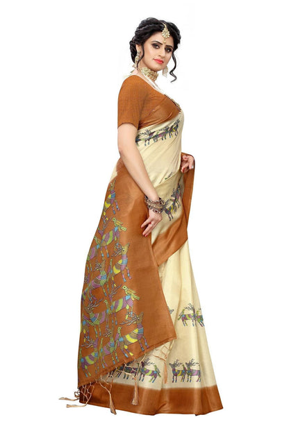 Vamika Multicolor & Brown Kalamkari With Jhalar Khadi Silk Saree