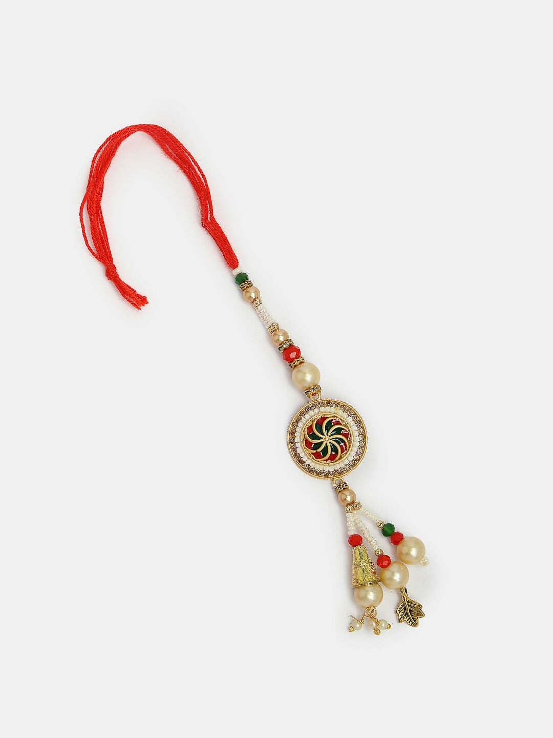 NVR Women & Men Set of 2 Gold-Toned Stone-Studded & Beaded Bhaiya Bhabi Rakhi With Roli Chawal