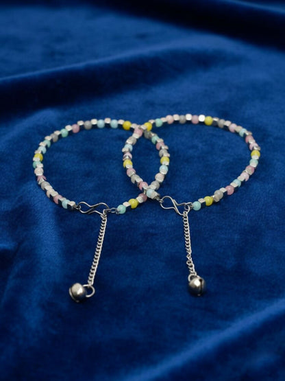 NVR Women Silver Plated Multicolour Artificial Beads Anklet
