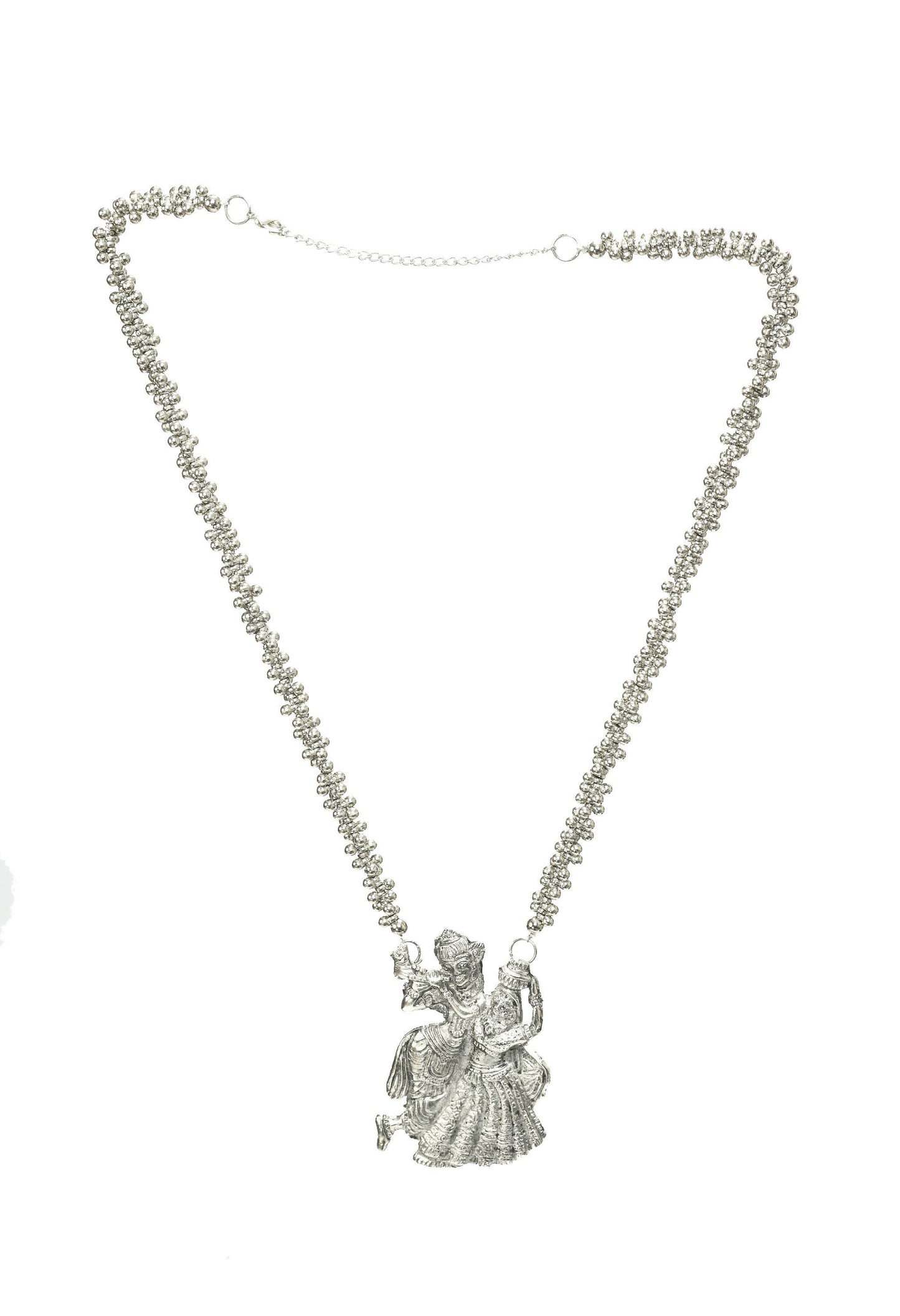 Mominos Fashion Johar Kamal Oxidised Silver-Plated Brass Finish Radha Kishan Long Necklace For Women