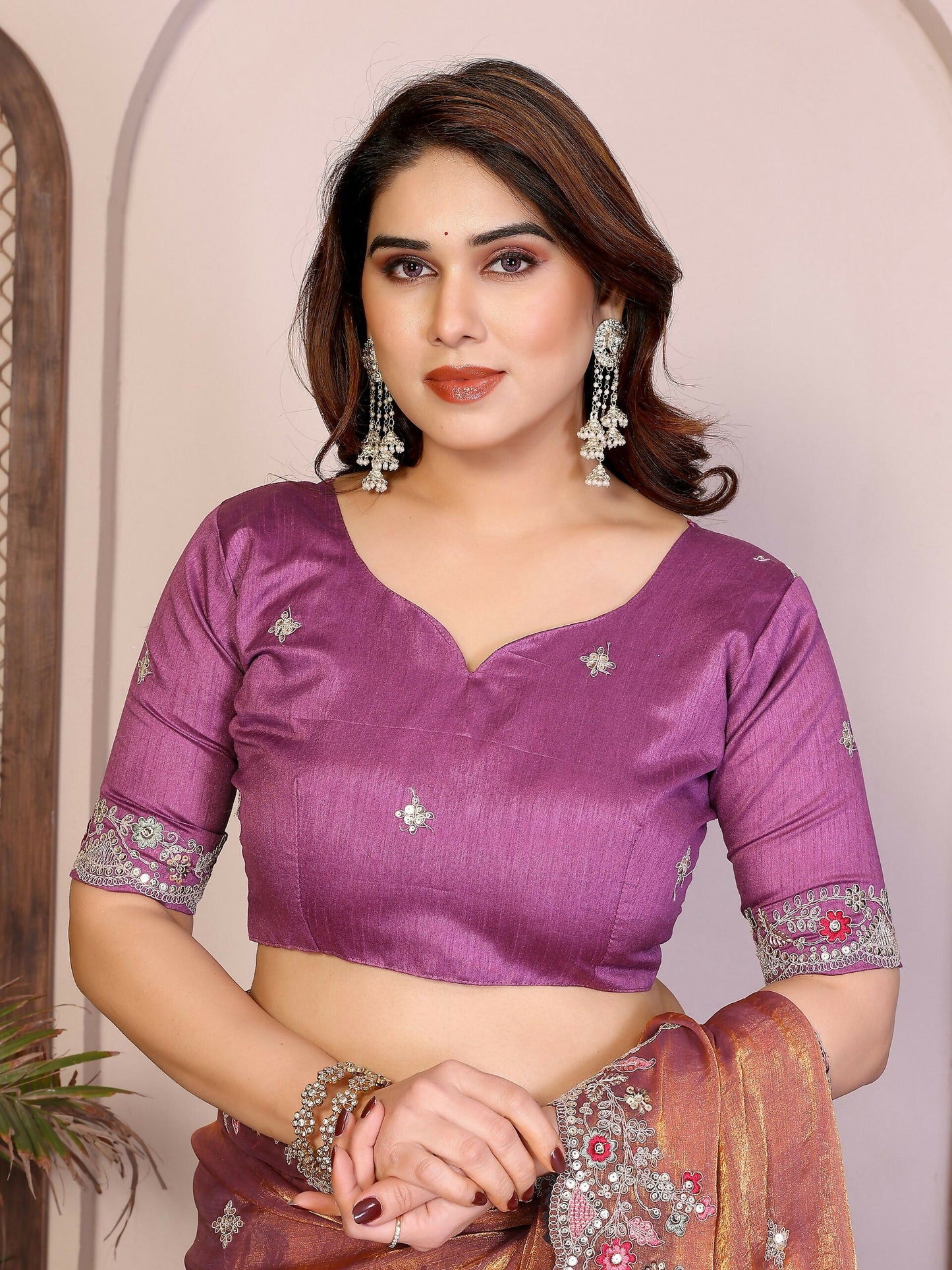 Teeya Creation New Womens Latest Party Wear Soft Chiffon Silk Saree-Peach