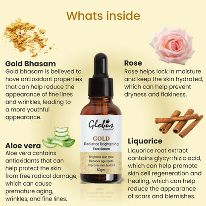 Globus Remedies Gold Radiance Anti Aging Face Serum, For Skin Lightening & Dark Spots Removal