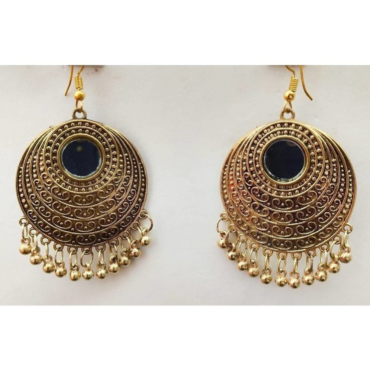 MS Fashion India Gold-Polished Traditional Bridal Party Mirror Chandbali Earrings