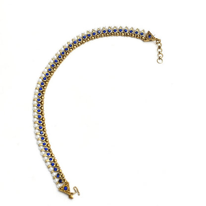 Mominos Fashion Kamal Johar Blue Kundan Anklets