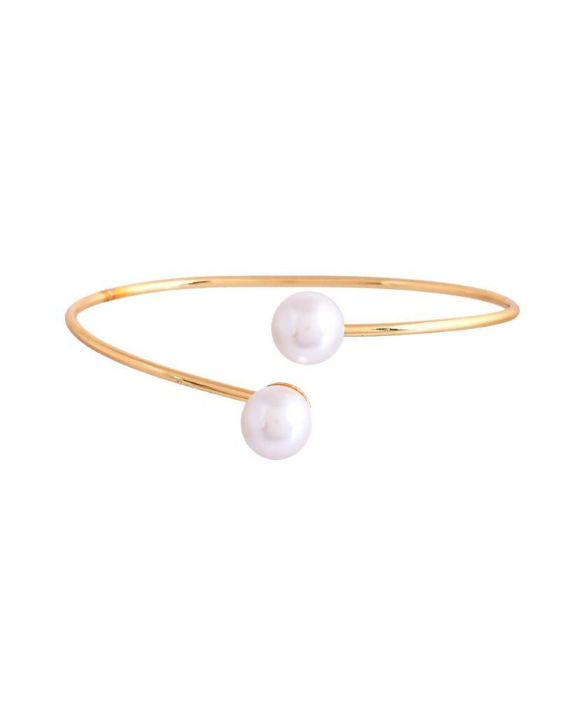 VOJ One Gram Gold-Polished Pearl Studded Bracelet
