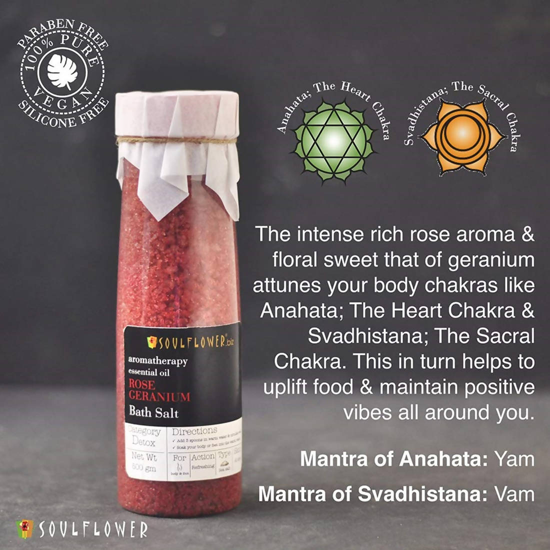 Soulflower Aromatherapy Essential Oil Rose Geranium Bath Salt
