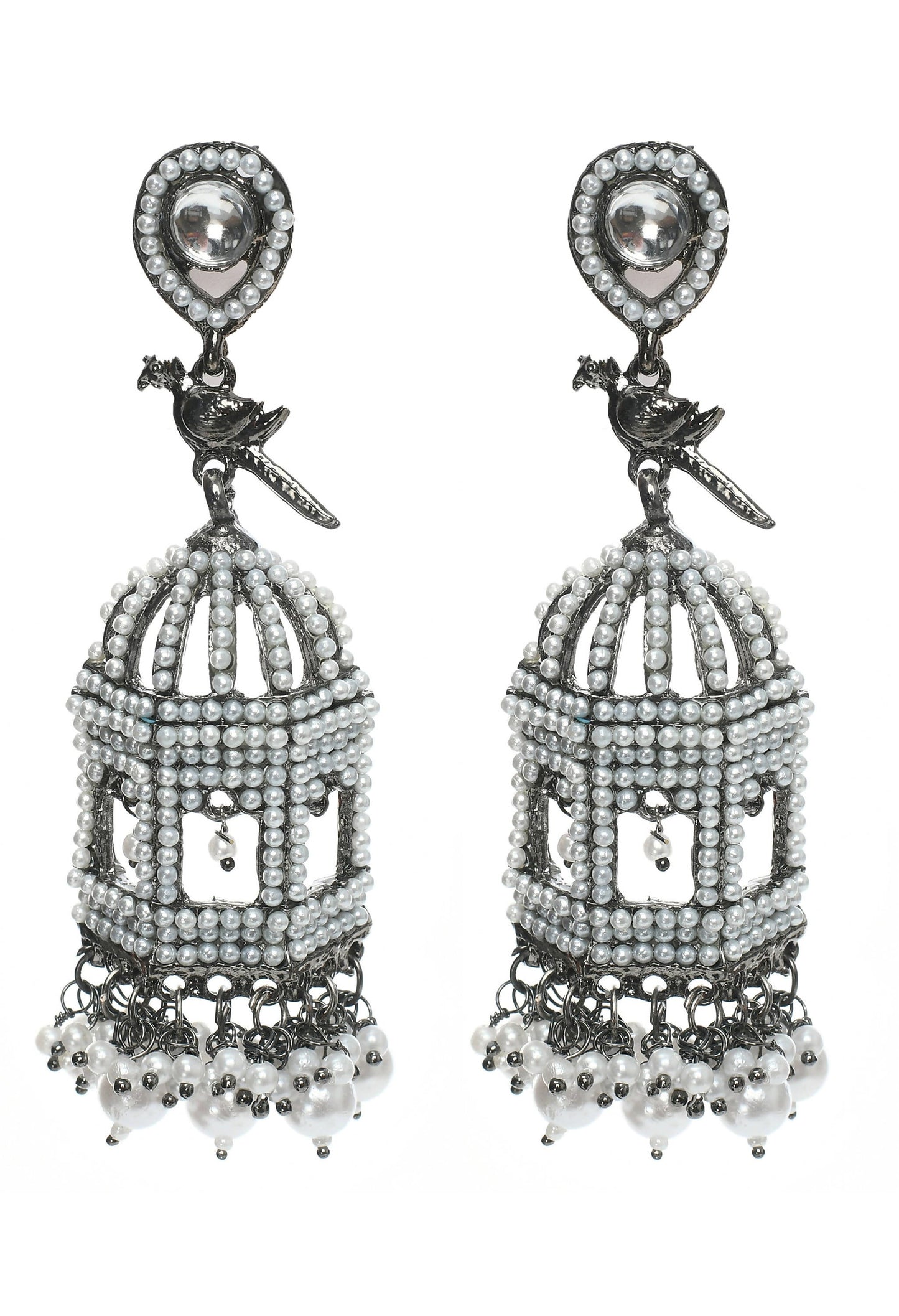 Mominos Fashion Johar Kamal Silver Color Bird Nest Earrings With Pearls