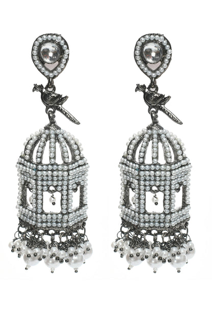 Mominos Fashion Johar Kamal Silver Color Bird Nest Earrings With Pearls