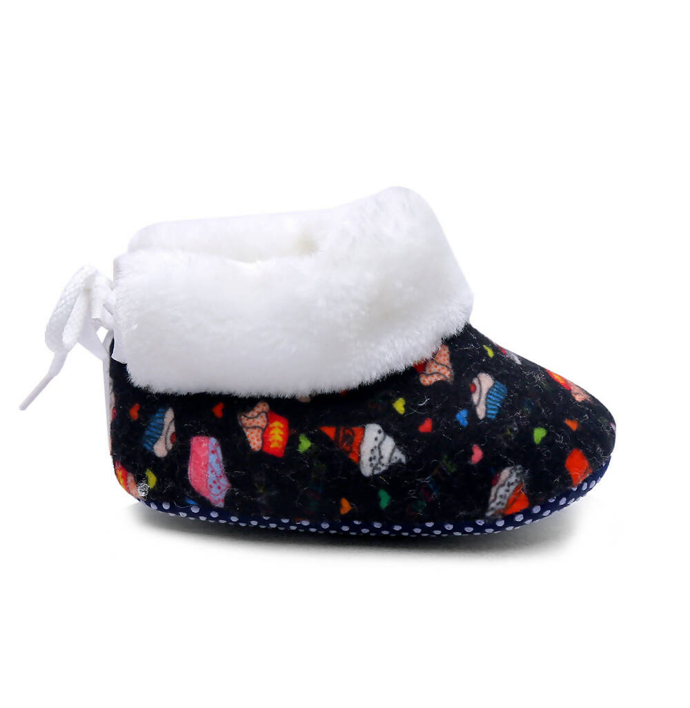 Tiny Bugs Unisex Printed Winter Booties - Black
