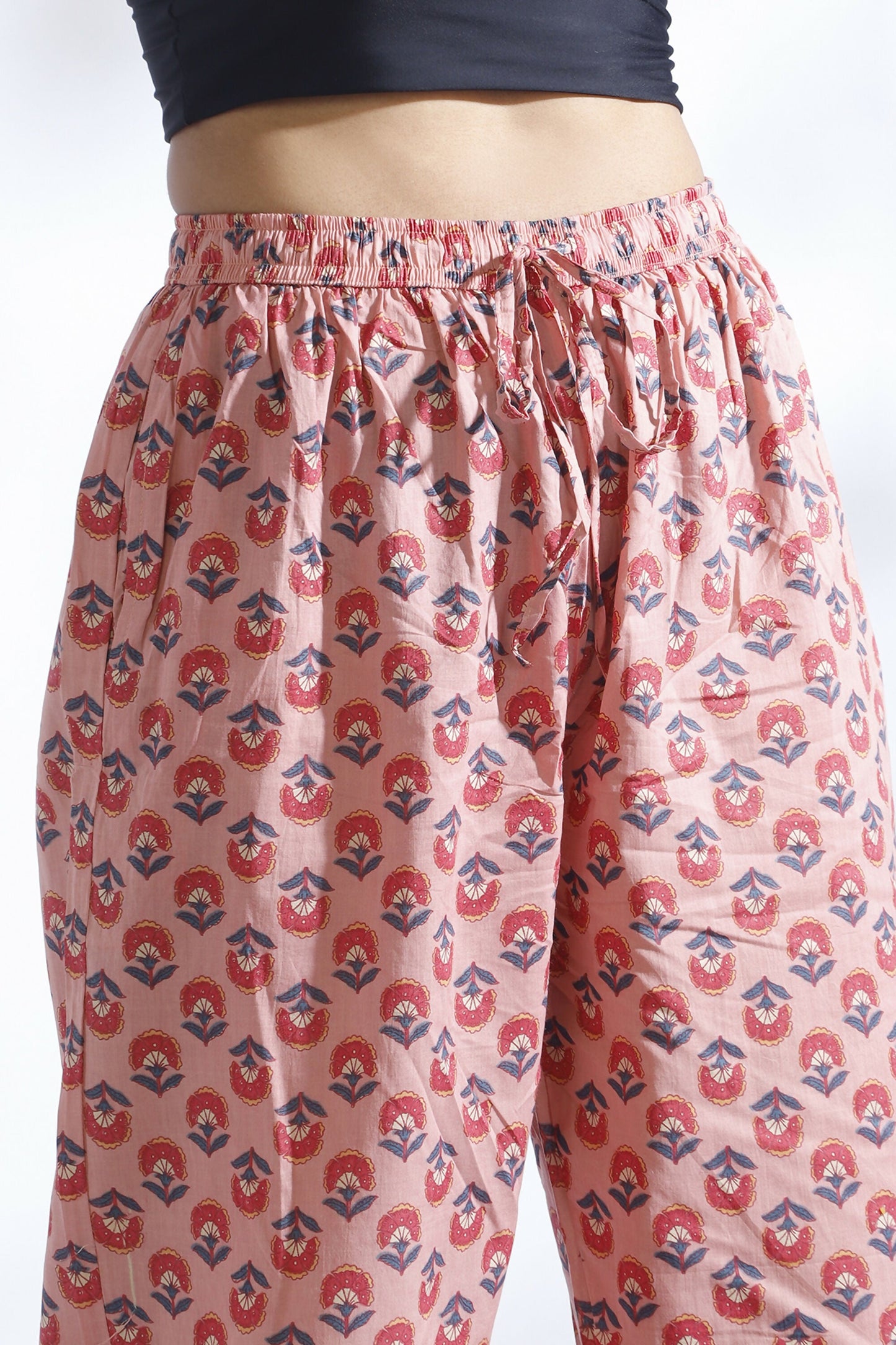 Breathables Women’S Loungewear Long Kurta Co-Ord Set Cotton Pink Indian Motif Butta Print