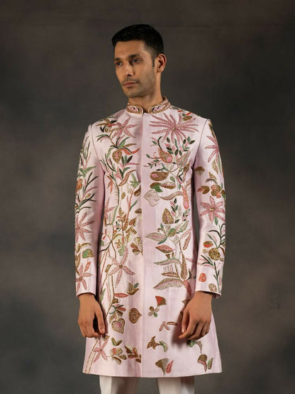 Pink Hand Embroidered Indowestern Sherwani by Hilo Design