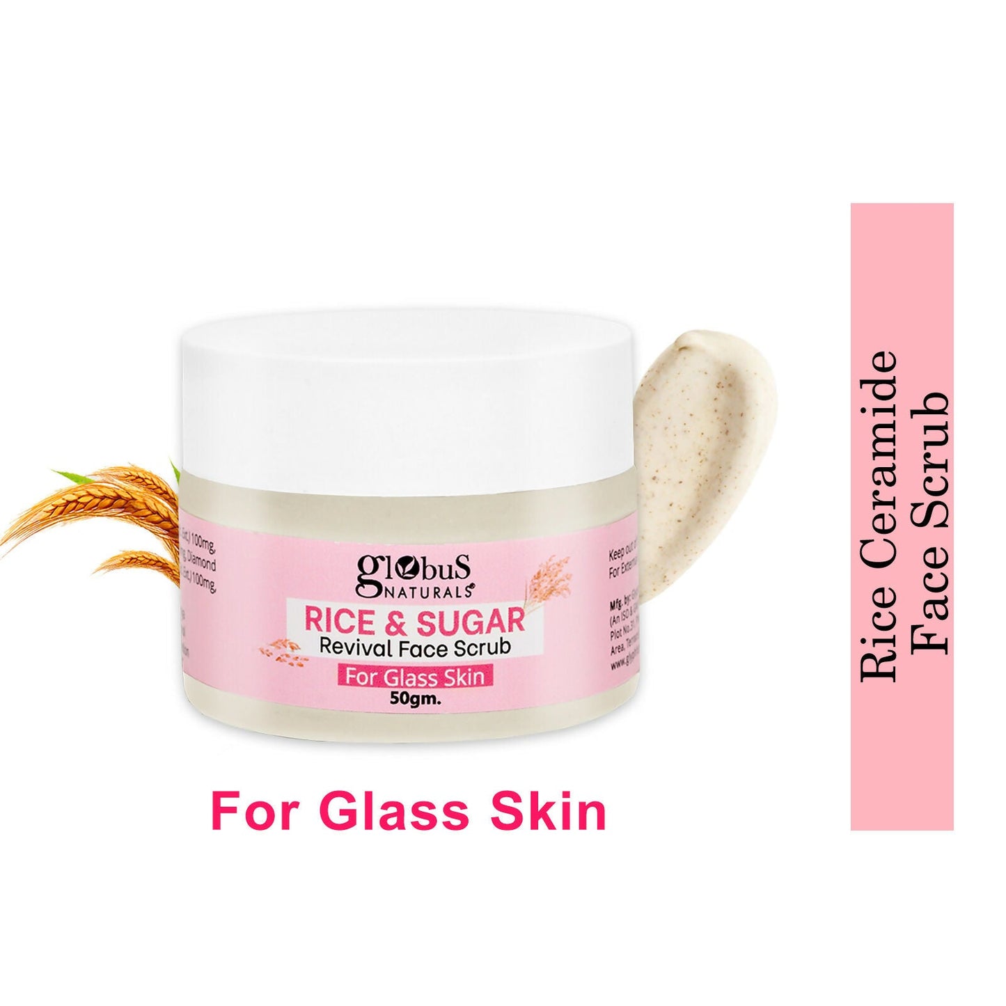 Globus Naturals Rice & Sugar Revival Face Scrub, For Korean Glass Skin