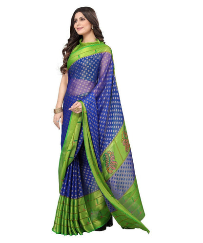 Vamika Blue Chiffon Brasso Bollywood Style Woven Saree (DIMPLE BLUE)