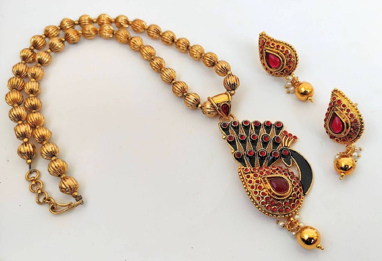 Pink Kemp Peacock Handmade Necklace Set