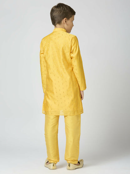 Joban Fashion Kids Island Full Sleeves Chanderi Kurta, Pyjama Set with Traditional Butta Work - Yellow