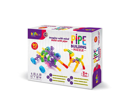 Kipa 90 Pieces Pipe Puzzle, Educational & Intellectual Role Playing Model Construction Blocks with Rolling Wheelbase , Smooth Edged for Kids