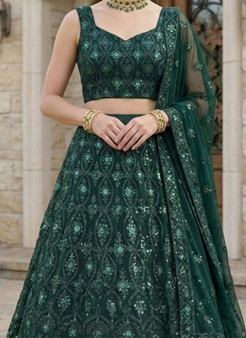 Lehenga Mart Green Net Designer Bollywood Style Wedding Wear Lehenga Choli