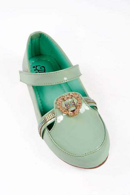 Tiny Bugs Girls Party Wear Velcro Ballerinas - Green