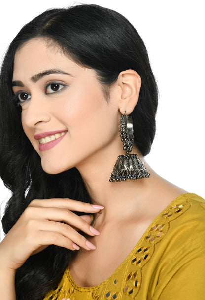 Mominos Fashion Johar Kamal Oxidised Black-Plated With Ghungroo Jhumkas