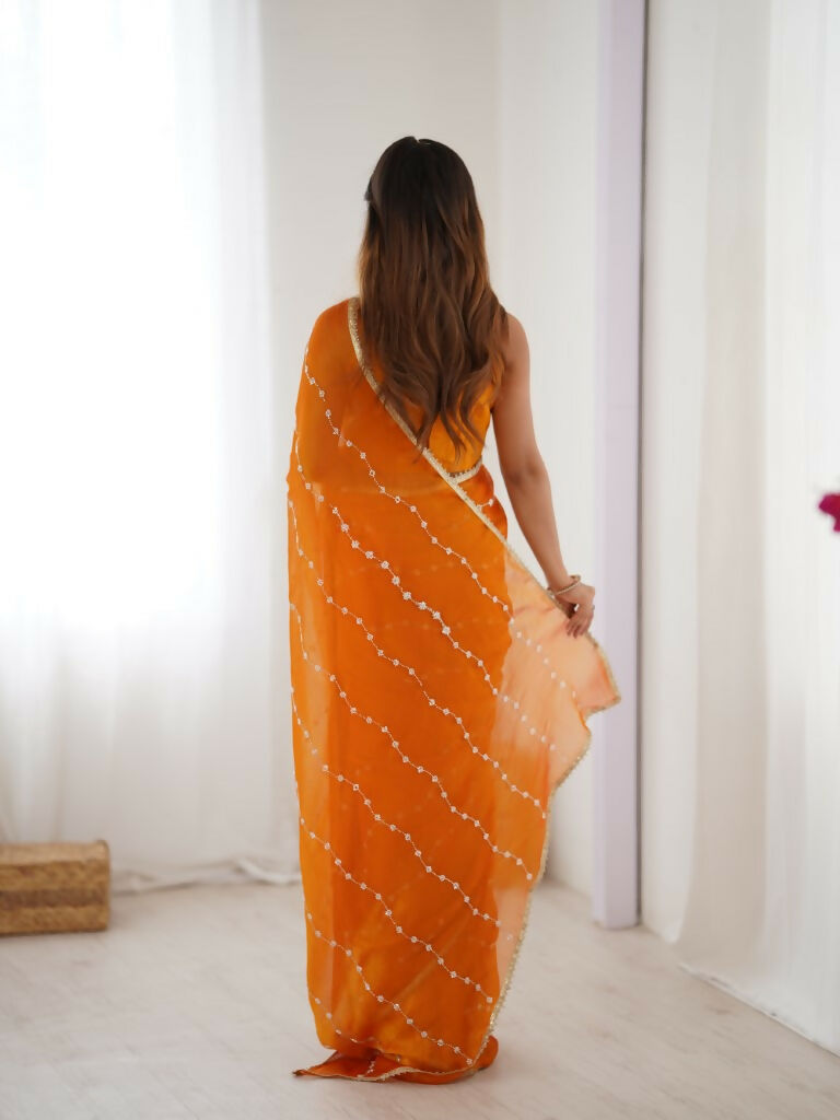 Yellow Sitara Chiffon Designer Beads Moti,Val Sequence Work Saree - Noorie