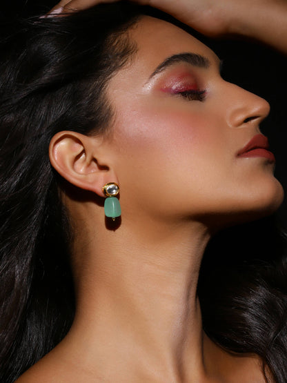 Gold-Polished Contemporary Kundan Drop Earrings - Ruby Raang