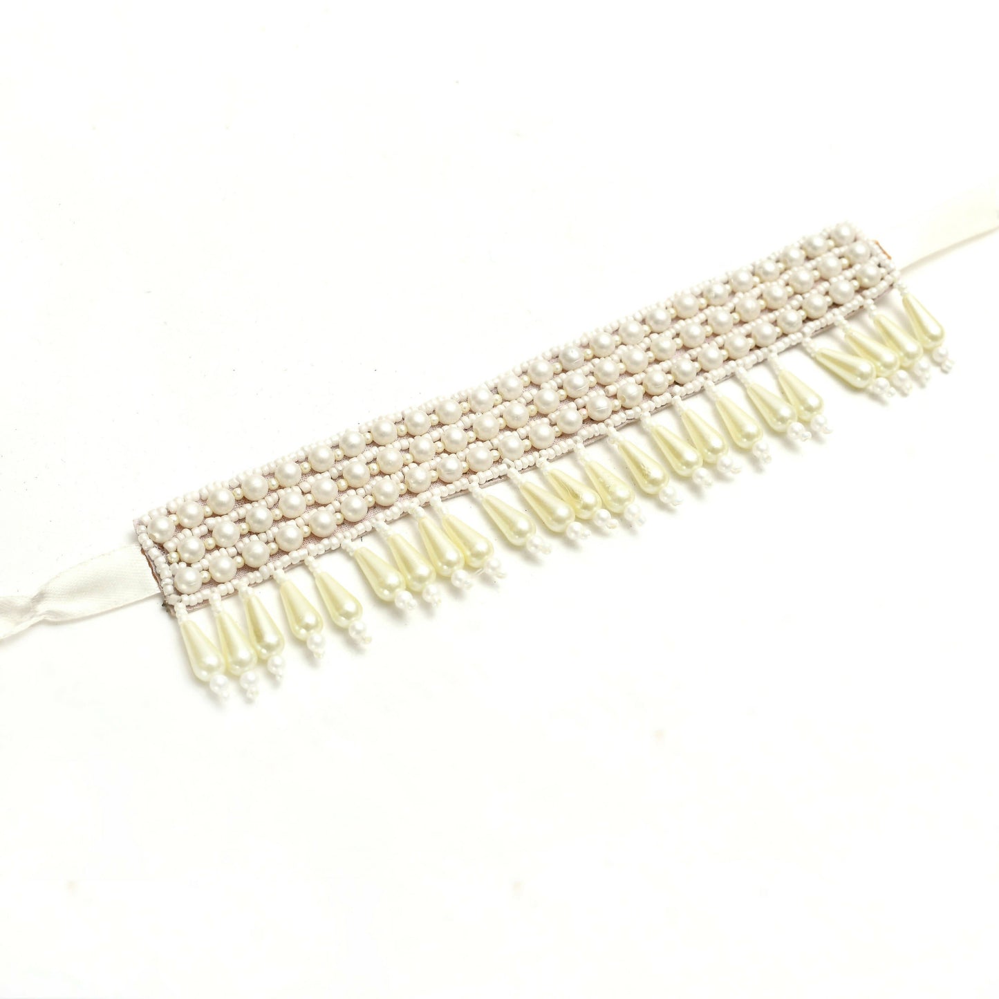 Mominos Fashion Johar Kamal Off White Handicraft Pearls Necklace with Earrings For Women