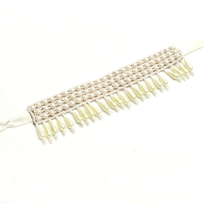 Mominos Fashion Johar Kamal Off White Handicraft Pearls Necklace with Earrings For Women
