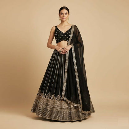 Lehenga Mart Black Faux Georgette Designer Bollywood Style Wedding Wear Lehenga Choli