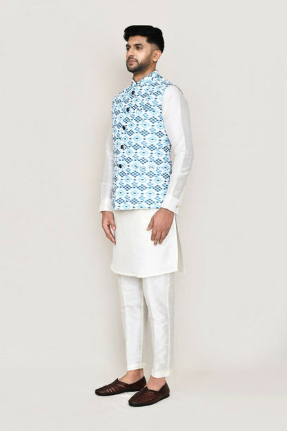 Joban Fashion White Colored Art Silk Fabric Kurta, Jacket With Straight Fit Pant