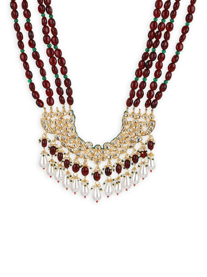 Gold-Toned Maroon Brass Gold-Polished Necklace - Ruby Raang