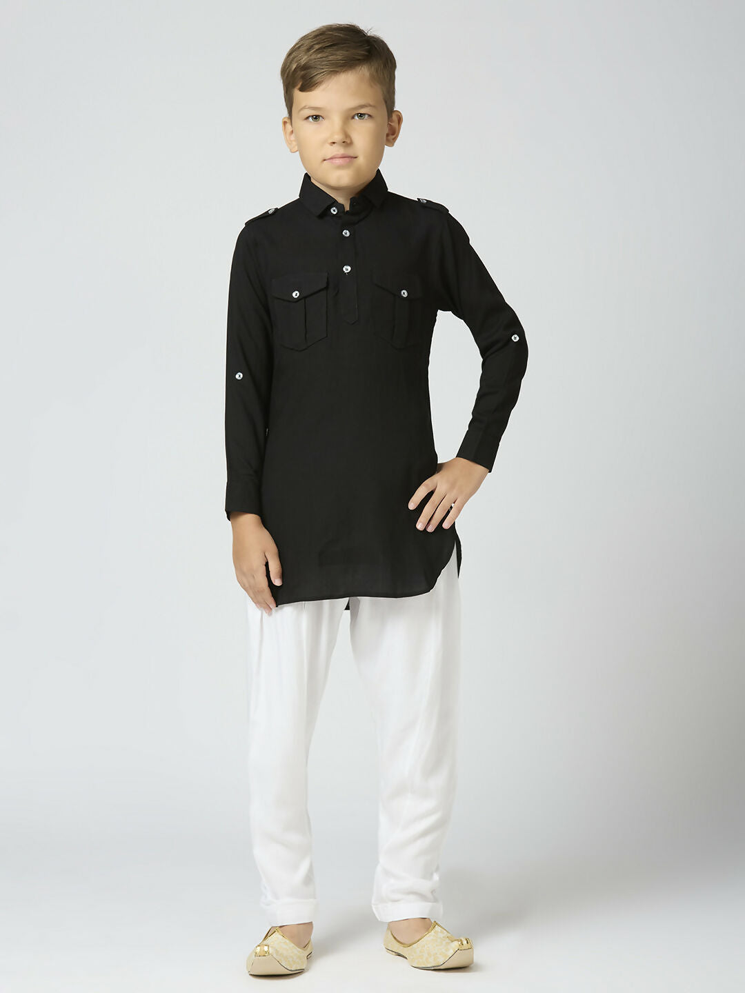 Joban Fashion Kids Island Full Sleeves Cotton Pathani Kurta and Pyjama Set - Black