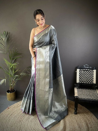 Joban Fashion Grey Small Butti Banarasi Silk Sarees