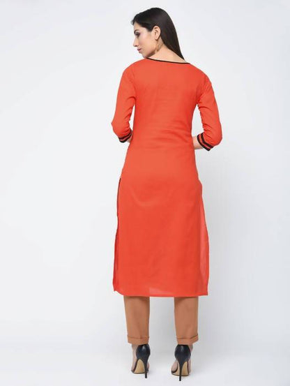 Aniyah Cotton Block Orange Straight Kurta (AN-124K)