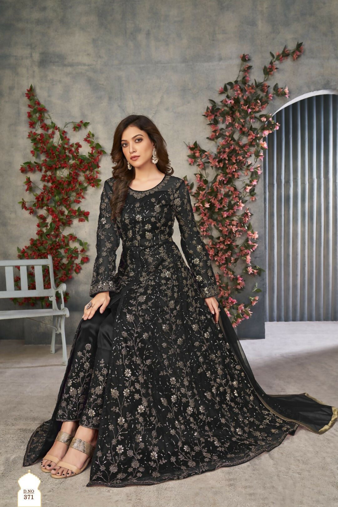 Anaita Black Embroidered Net Stitched Anarkali suit