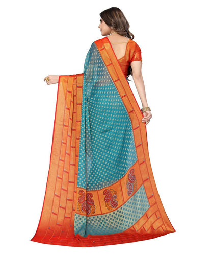 Vamika Sky Blue Chiffon Brasso Bollywood Style Woven Saree (DIMPLE SKY BLUE)