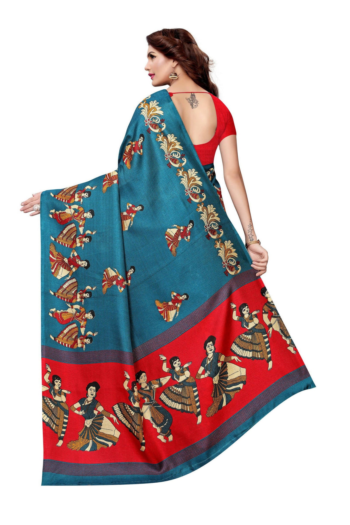 Vamika Rama Green & Red Kalamkari With Jhalar Khadi Silk Saree
