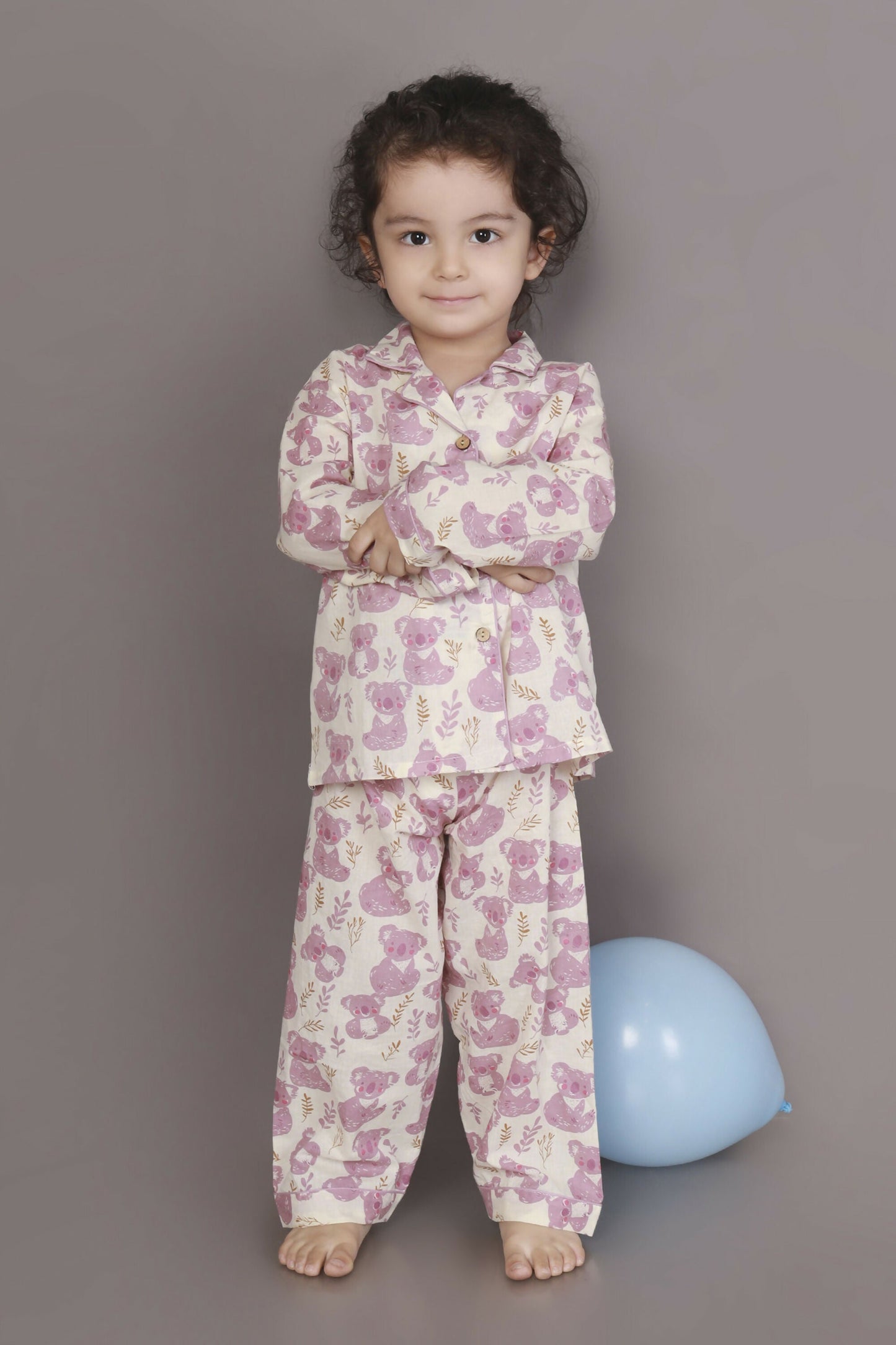 Breathables Kids Cotton Night Suit – White & Pink Teddy Shirt & Pyjama Co-Ord Set For Boys & Girls