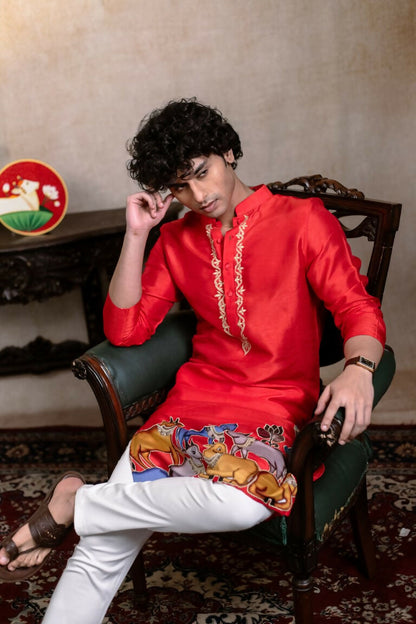 Falling Raw Silk Red Padma Gopala By Hilo Design