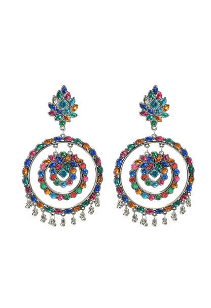 Mominos Fashion Johar Kamal Women's Multi Colour Kundan Circles Earrings