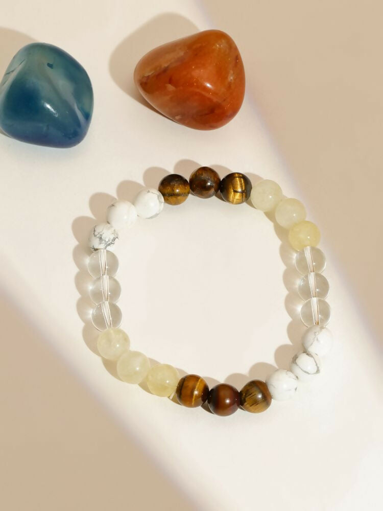 Clear Quartz and Tiger Eye Multicoloured Cyrstal Beads bracelet - Ruby Raang