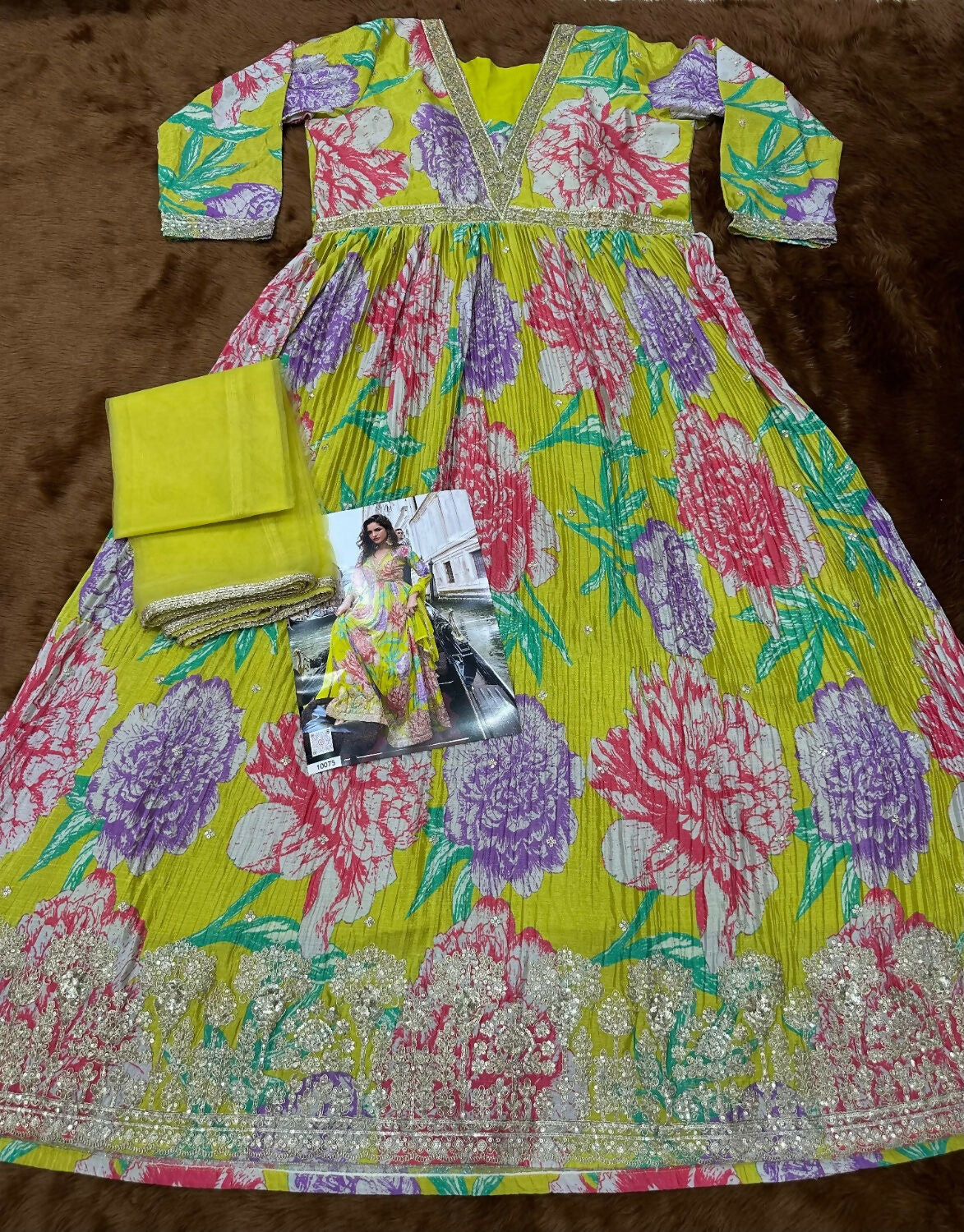 Anaita Mustard Chinon Silk Readymade Anarkali Suit with Embroidery Work