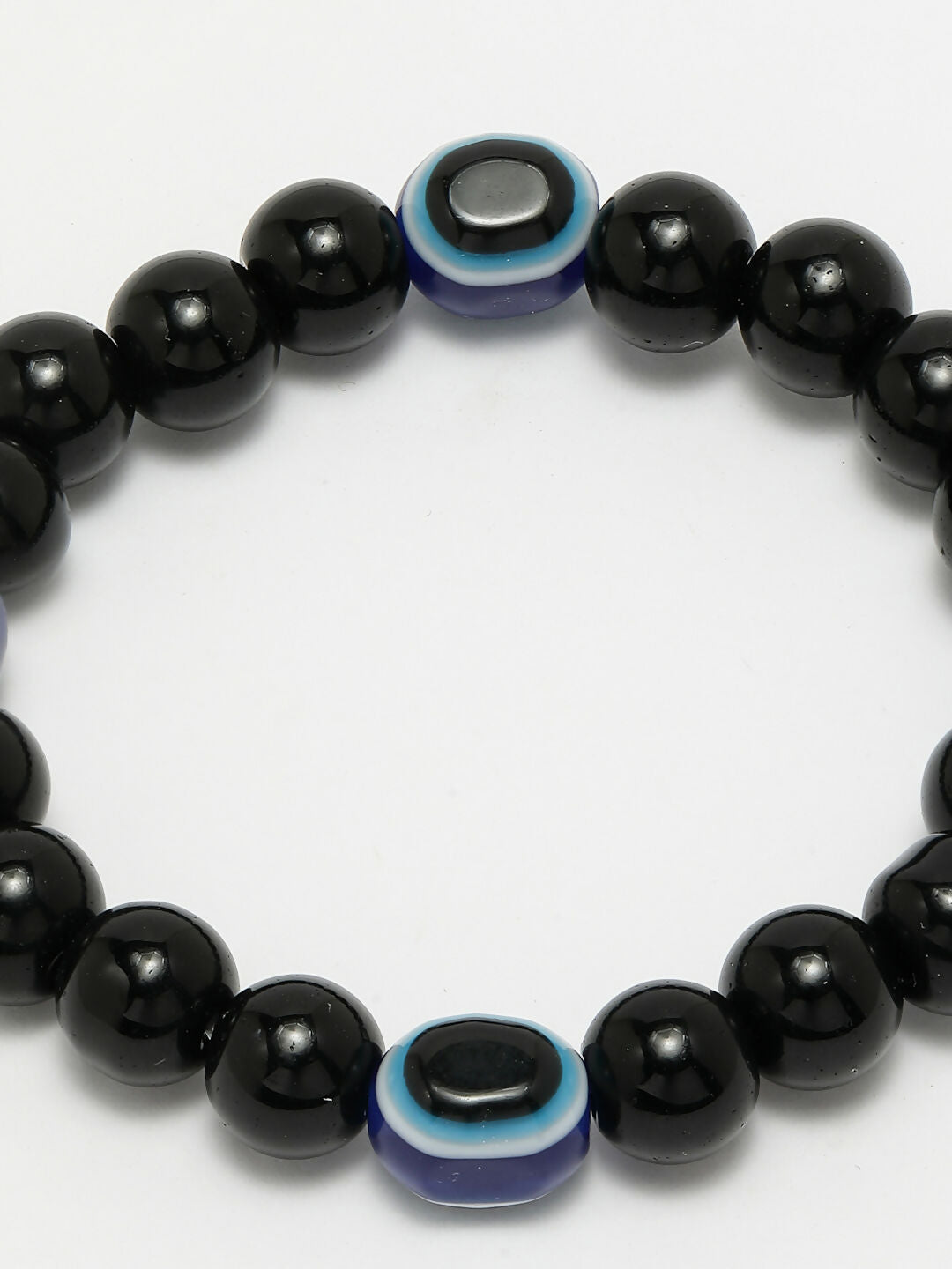 NVR Women & Men Black Evil Eye Elasticated Rakhi With Roli Chawal