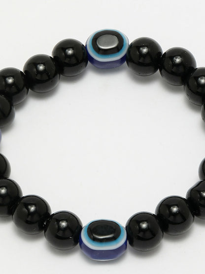 NVR Women & Men Black Evil Eye Elasticated Rakhi With Roli Chawal