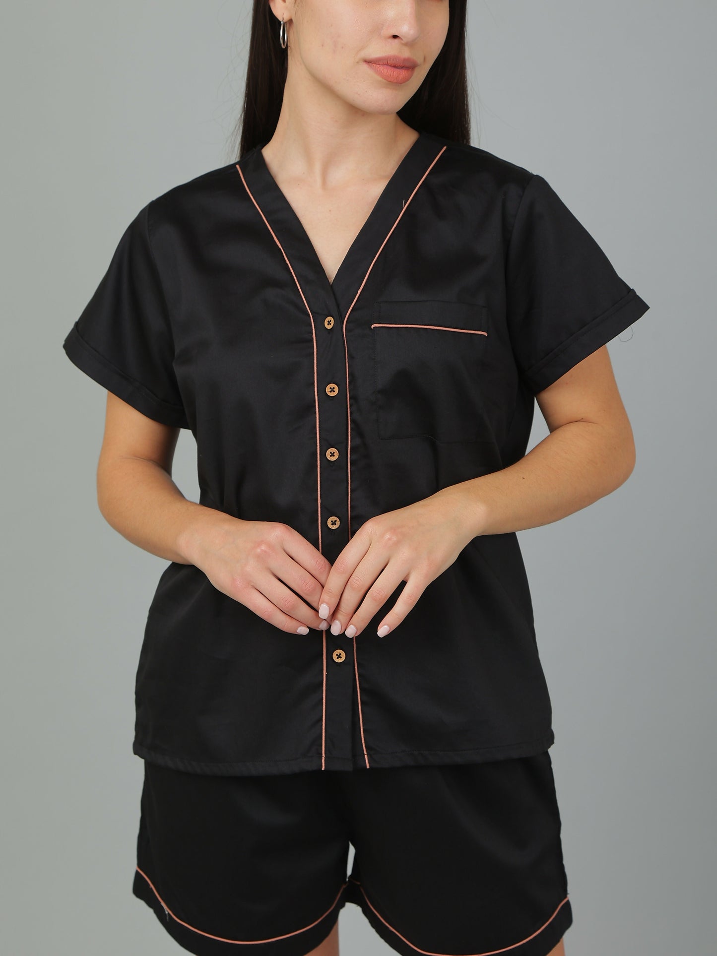 Breathables Women Cotton Night Suit Shirt And Shorts Co-Ord Set I Nightwear | Loungewear Set In Solid Colours